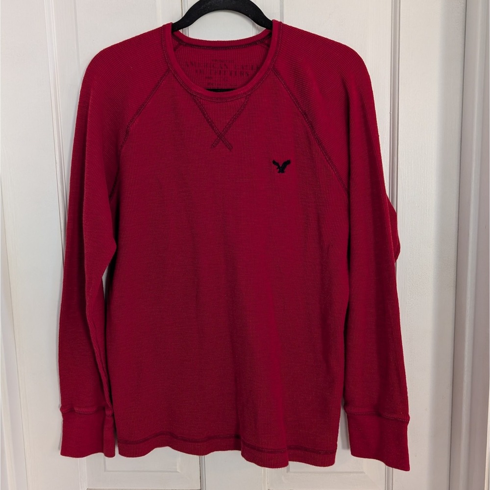 American‎ Eagle Men's Pullover Thermal Shirt LARGE Waffle Knit Embroidered Eagle